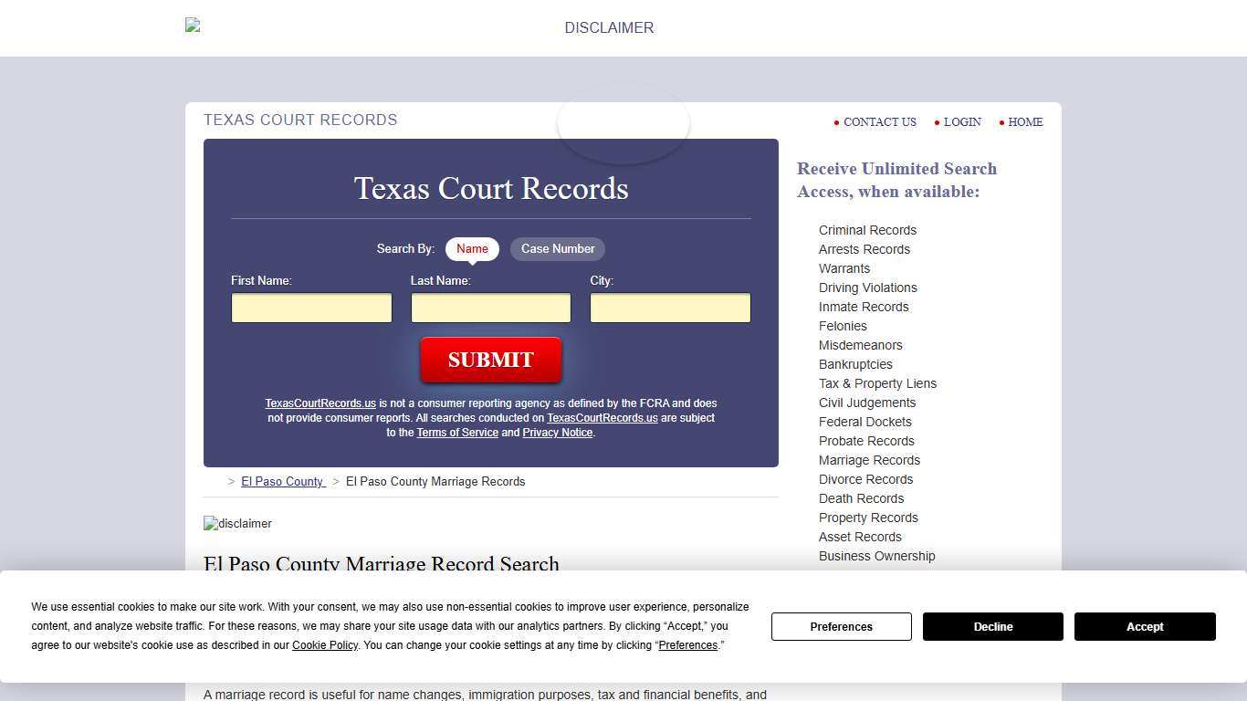 El Paso County Marriage Records | TexasCourtRecords.us